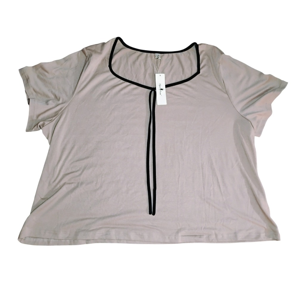 Agnes Orinda‎ Womens 4X Blouse Beige Black Trim Short Sleeve NWT Plus Size
